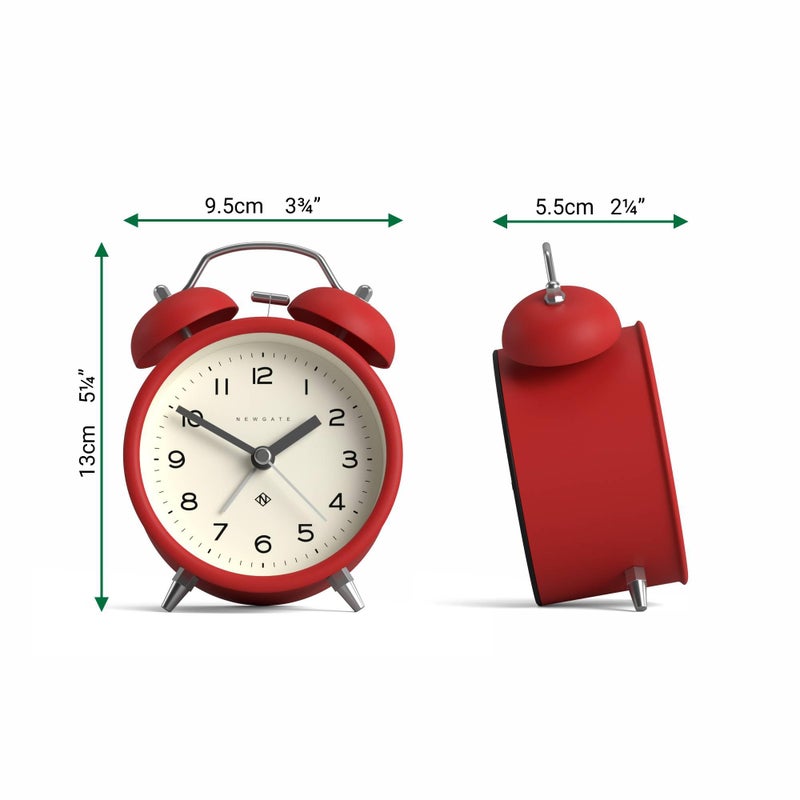 NEWGATEÂ® Charlie Bell Echo Alarm Clock | Modern take on Classic Twin Bell Clock | Red | Easy to Read Numbers | Ideal for Bedside, Desk or Shelf | Modern Retro Bedroom & Office Accessory - Image 4